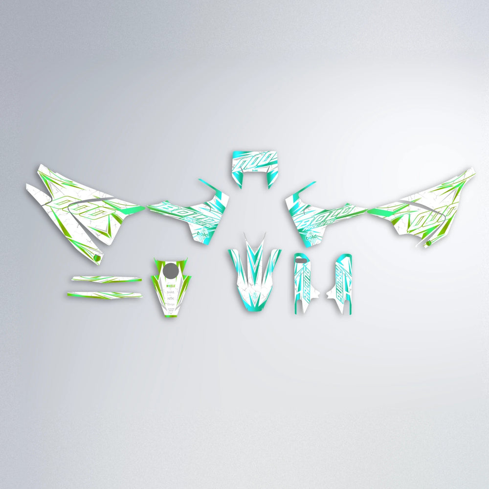 LINAAAROS Husqvarna 701 graphics kit parts layout in Cyan & Green