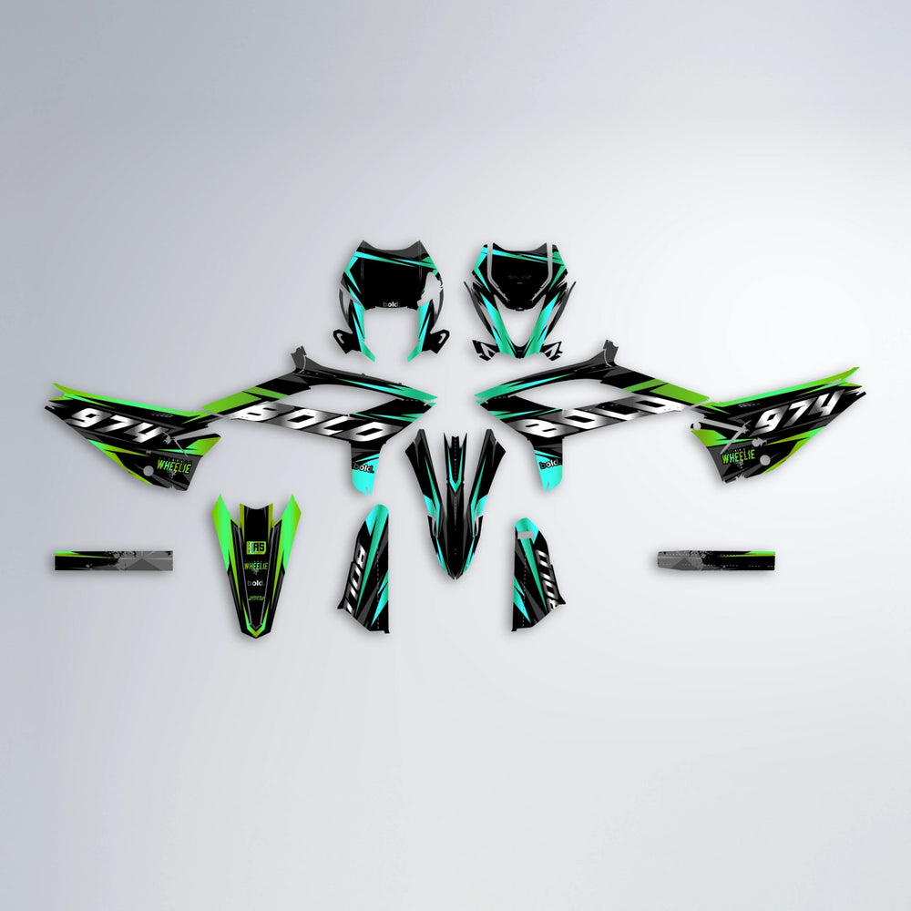 LUSIO Beta graphics kit parts layout in Cyan & Green
