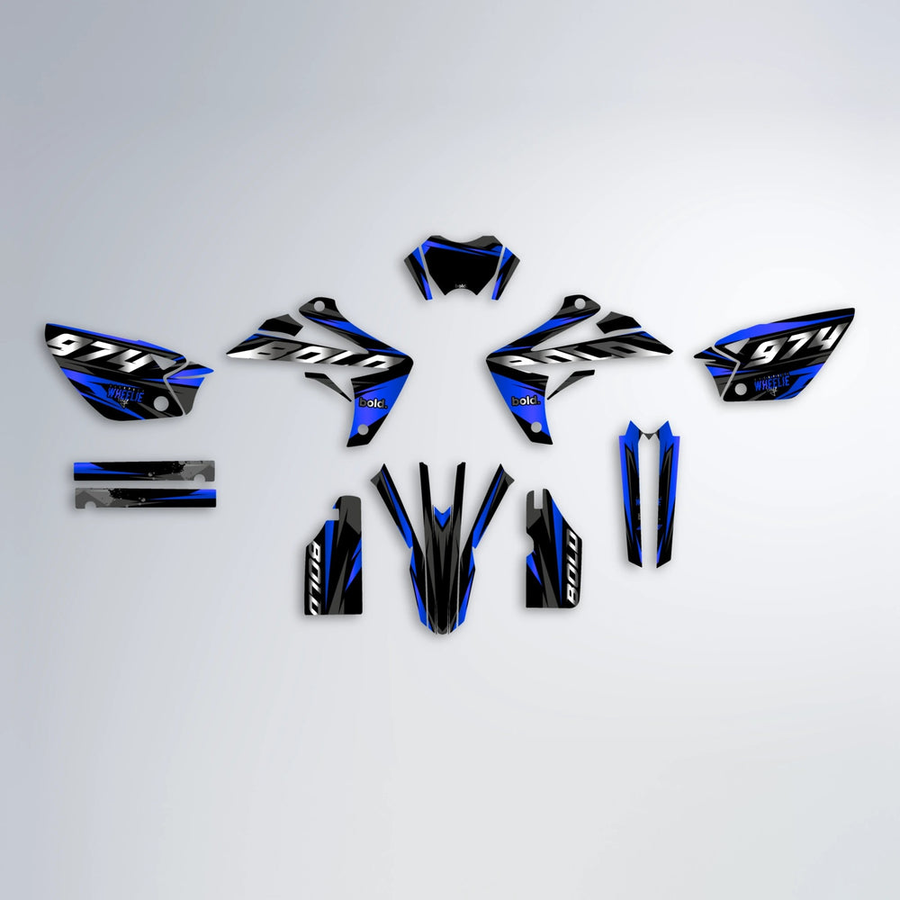 LUSIO Rieju MRT graphics kit parts layout in Blue