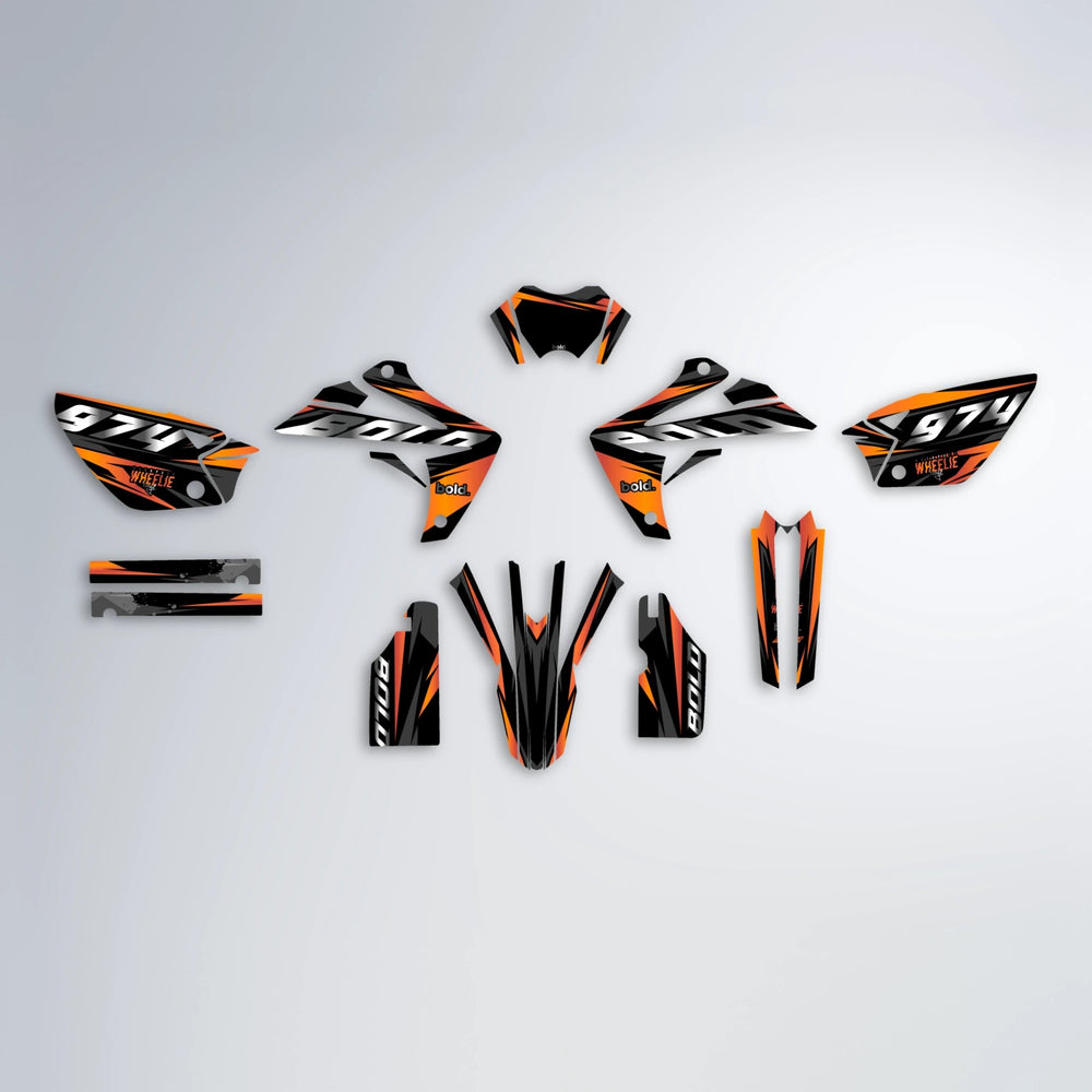 LUSIO Rieju MRT graphics kit parts layout in Orange