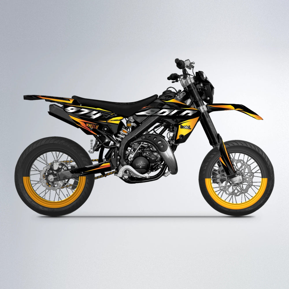 LUSIO Rieju MRT supermoto graphics kit in Orange & Yellow