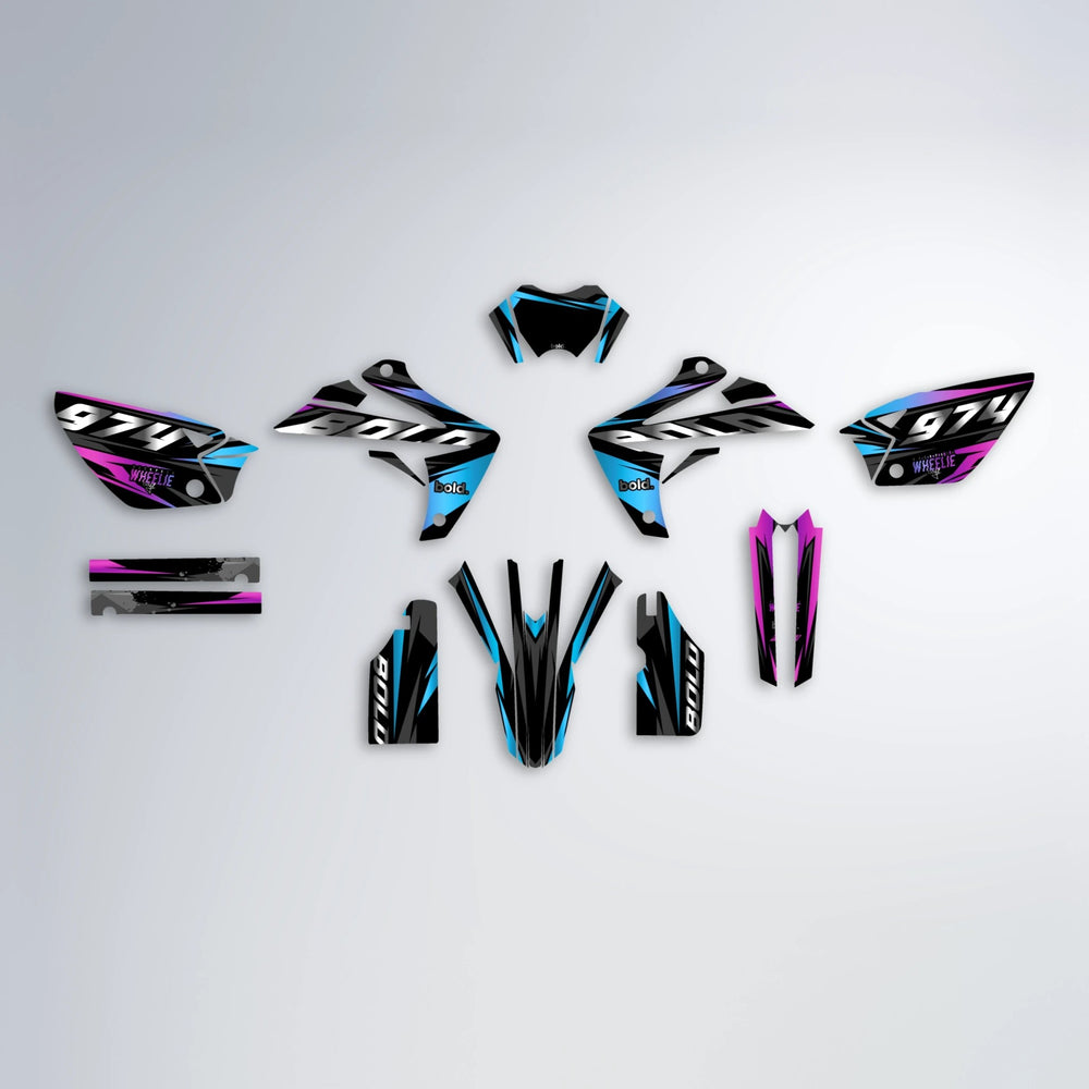 LUSIO Rieju MRT graphics kit parts layout in Pink & Light Blue