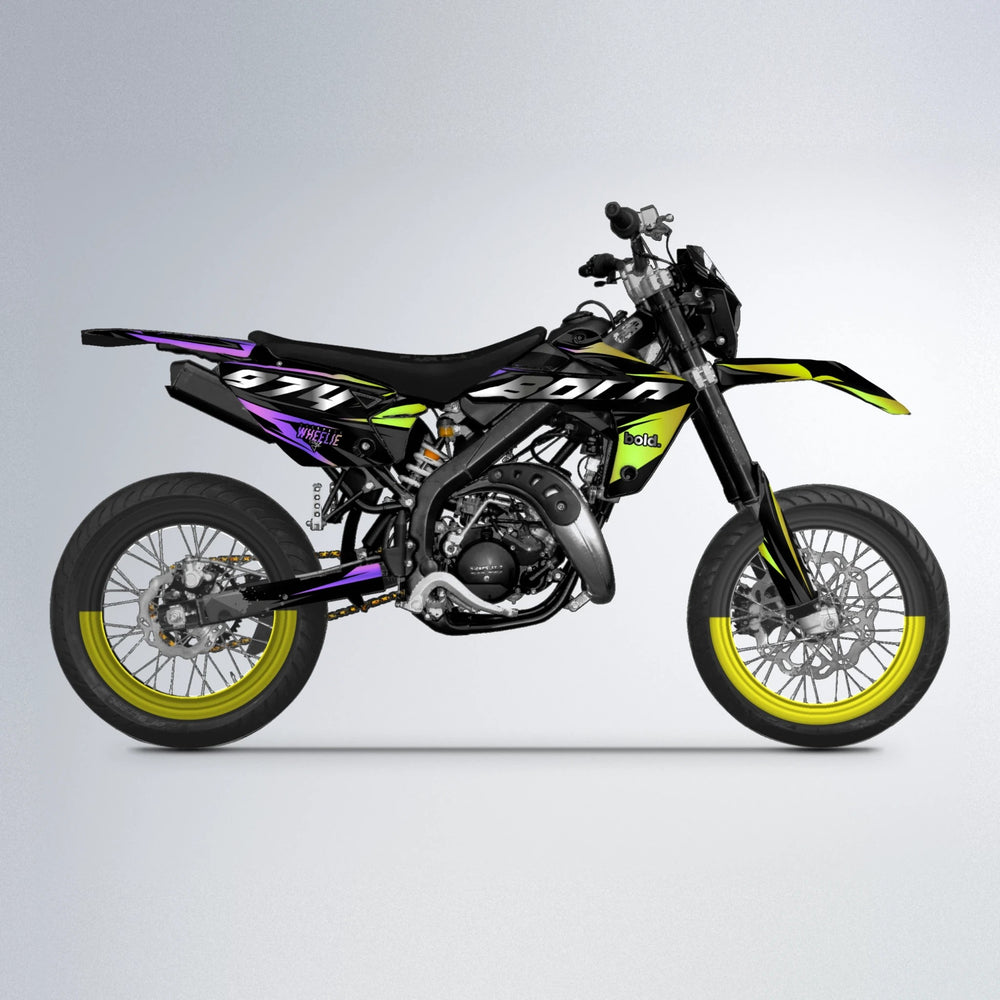 LUSIO Rieju MRT supermoto graphics kit in Purple & Yellow