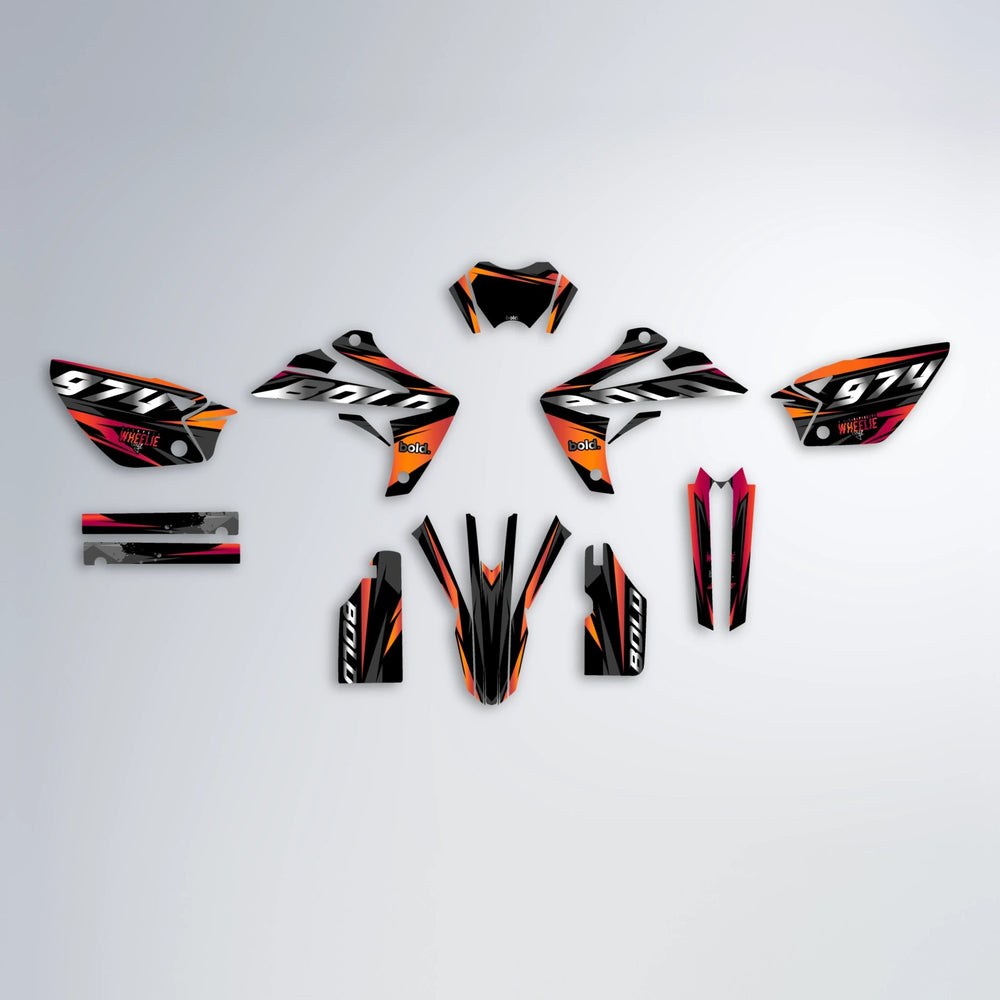 LUSIO Rieju MRT graphics kit parts layout in Red & Orange