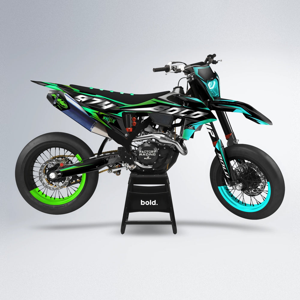 LUSIO supermoto graphics kit in Cyan & Green