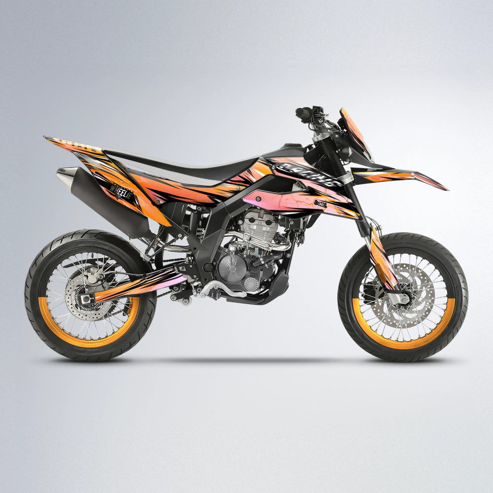 MADNESS Aprilia SX 125 supermoto graphics kit in Orange & Yellow