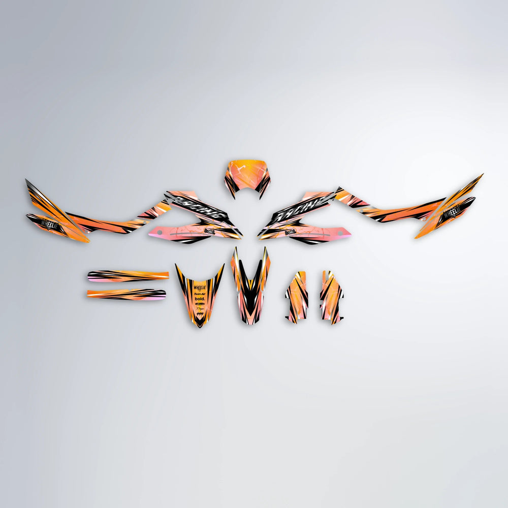 MADNESS Aprilia SX 125 graphics kit parts layout in Orange & Yellow