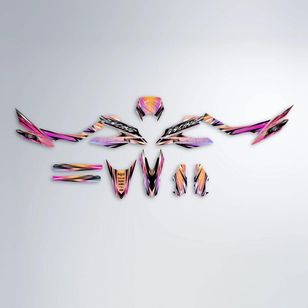 MADNESS Aprilia SX 125 graphics kit parts layout in Pink & Yellow