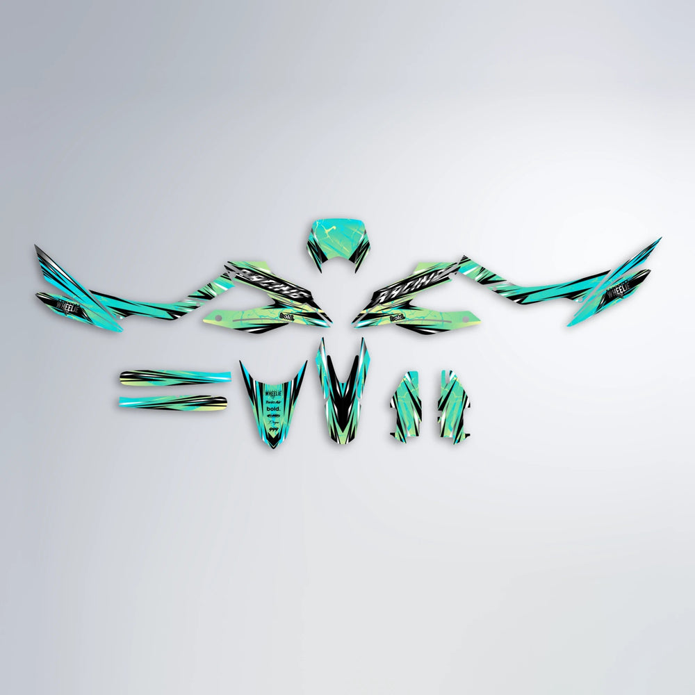 MADNESS Aprilia SX 125 graphics kit parts layout in Teal