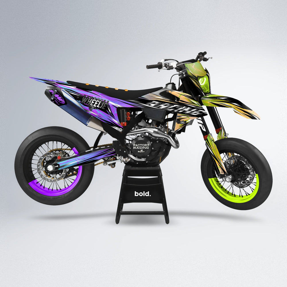 MADNESS supermoto graphics kit in Purple & Fluo Yellow