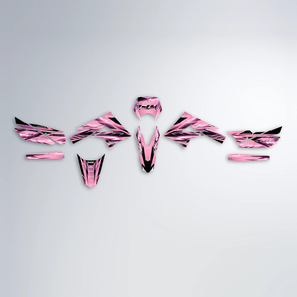 MATRIX Derbi Senda graphics kit parts layout in Sakura Pink