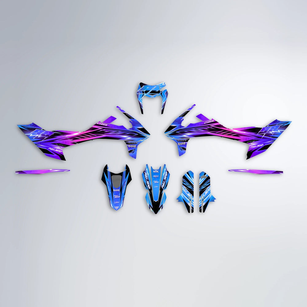 MATRIX KTM SMC 690 graphics kit parts layout in Blue Purple Fade