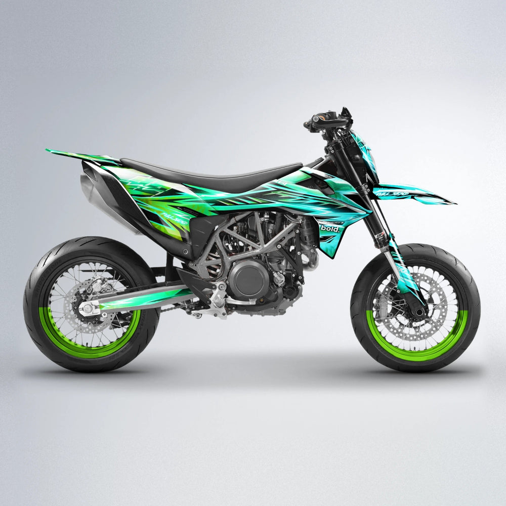 MATRIX KTM SMC 690 supermoto graphics kit in Cyan & Green