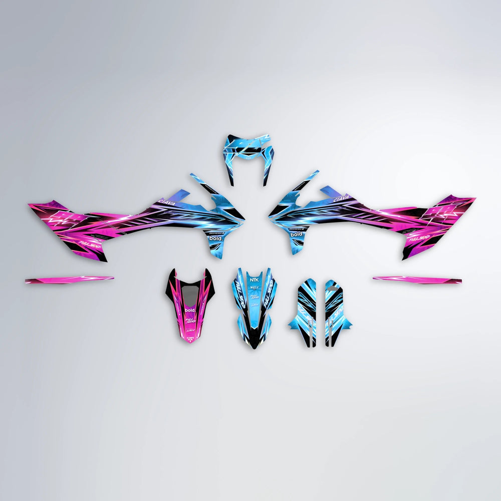MATRIX KTM SMC 690 graphics kit parts layout in Pink & Light Blue