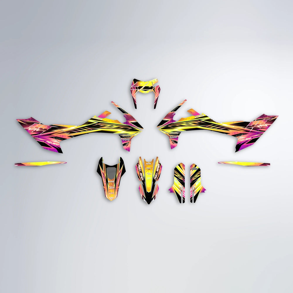 MATRIX KTM SMC 690 graphics kit parts layout in Pink & Yellow