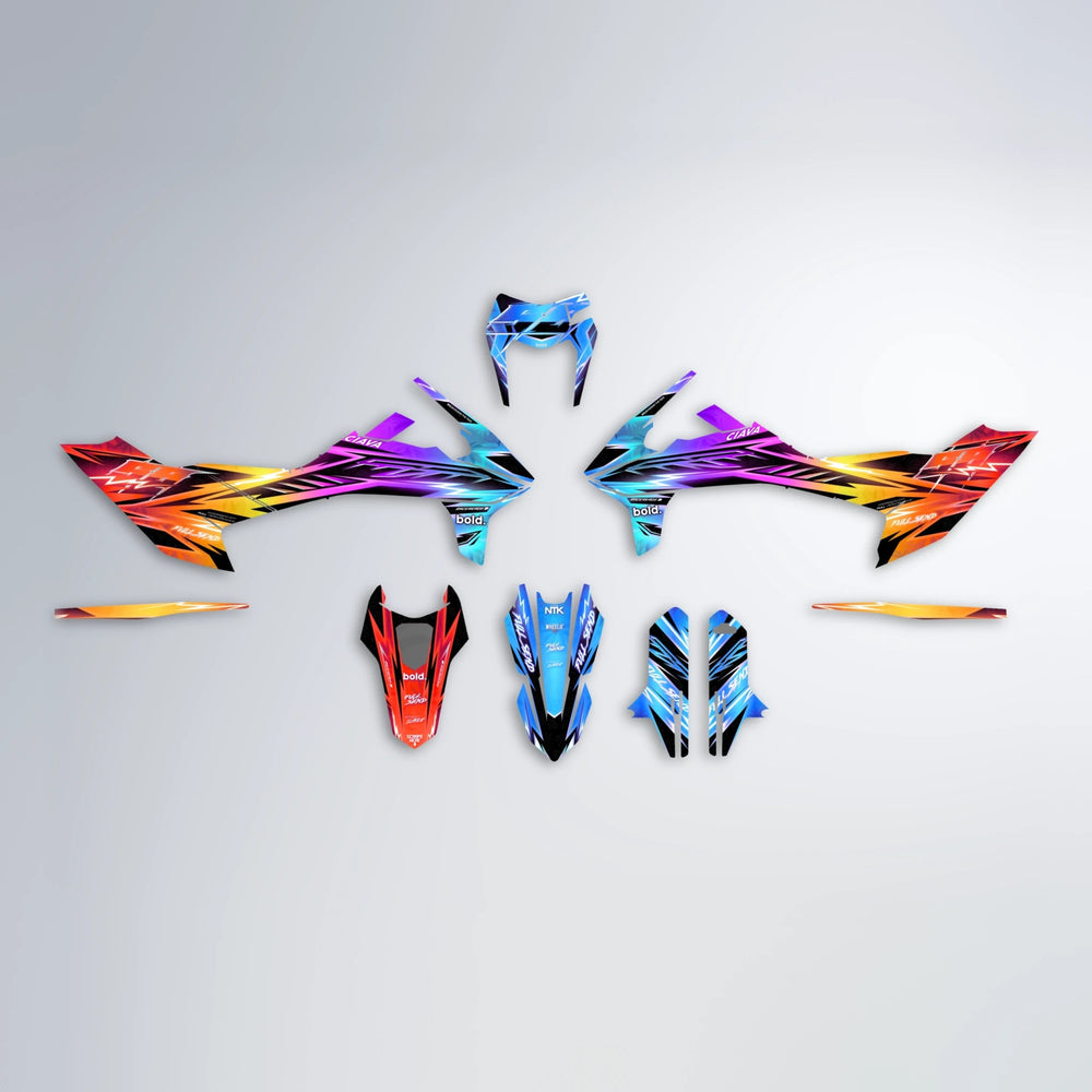 MATRIX KTM SMC 690 graphics kit parts layout in Sunset Fade