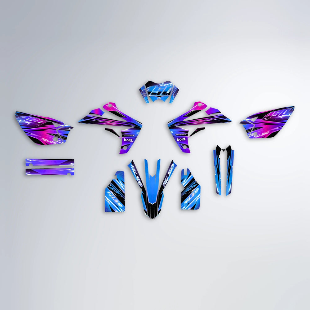 MATRIX Rieju MRT graphics kit parts layout in Blue Purple Fade