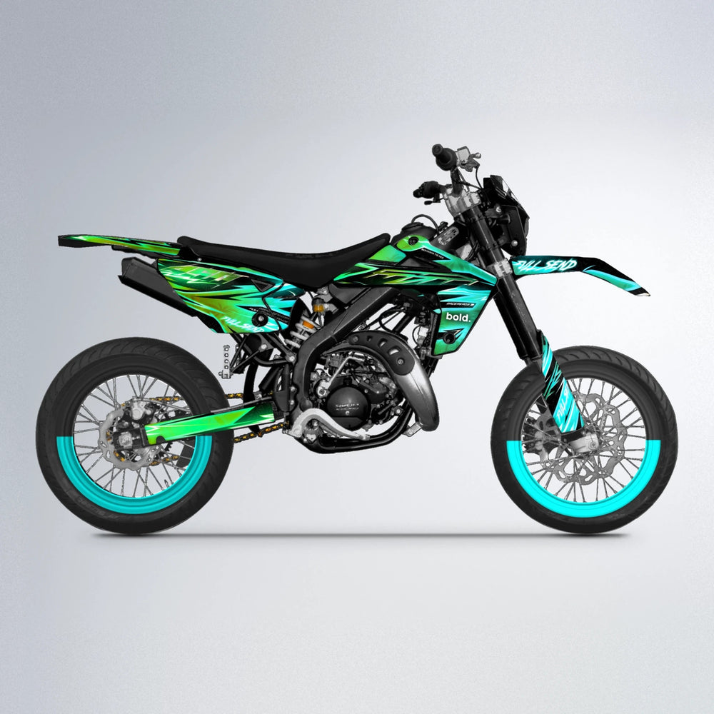 MATRIX Rieju MRT supermoto graphics kit in Cyan & Green