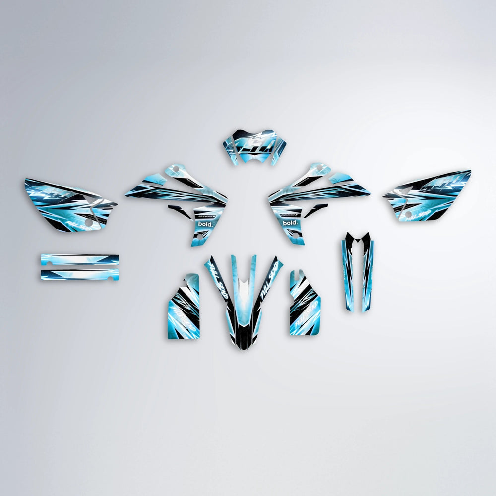 MATRIX Rieju MRT graphics kit parts layout in Light Blue & White