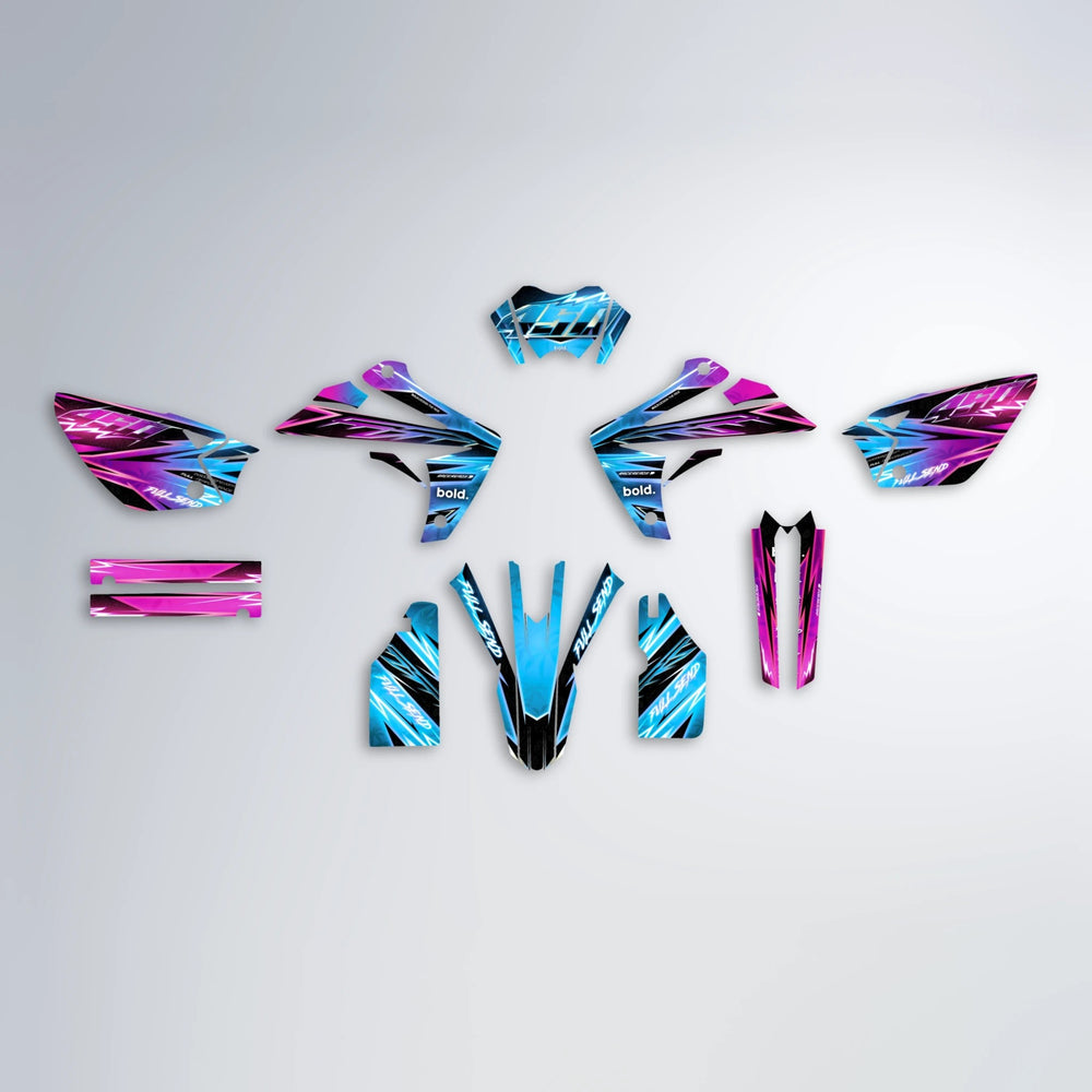 MATRIX Rieju MRT graphics kit parts layout in Pink & Light Blue