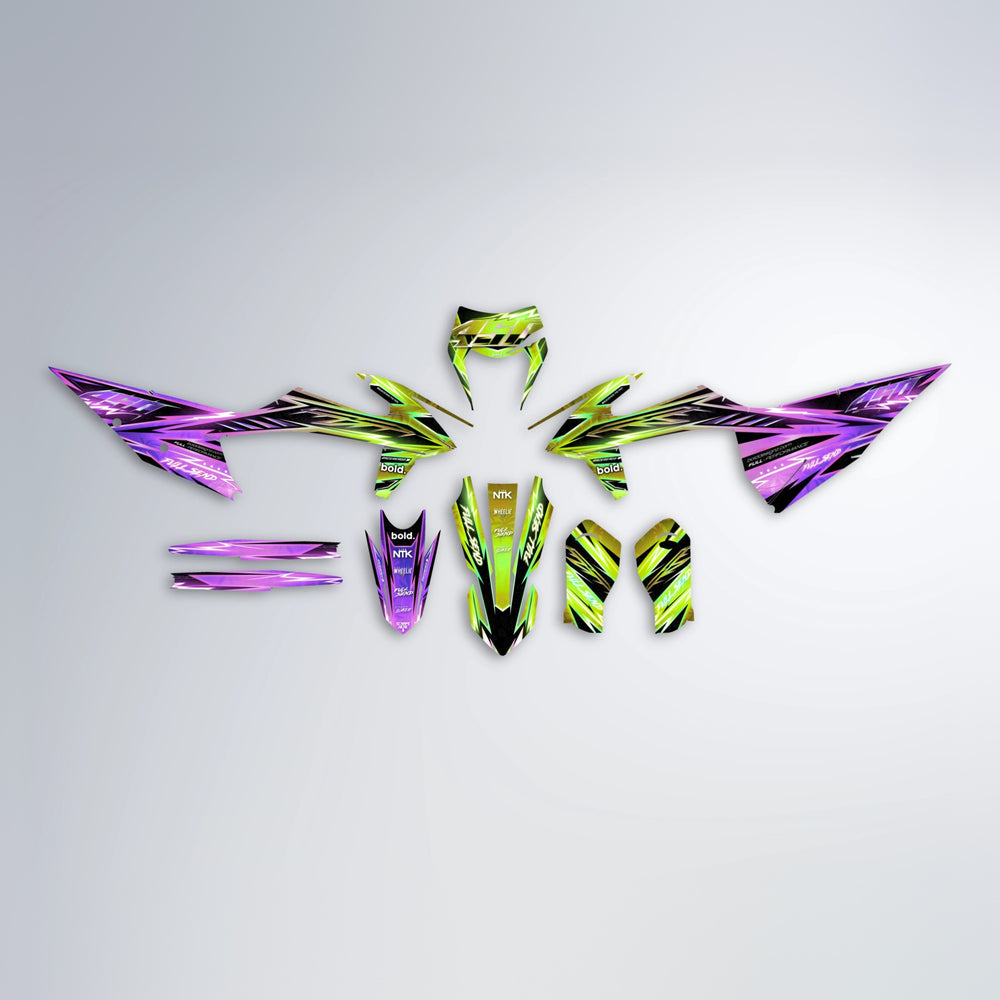 MATRIX graphics kit parts layout in Purple & Fluo Yellow