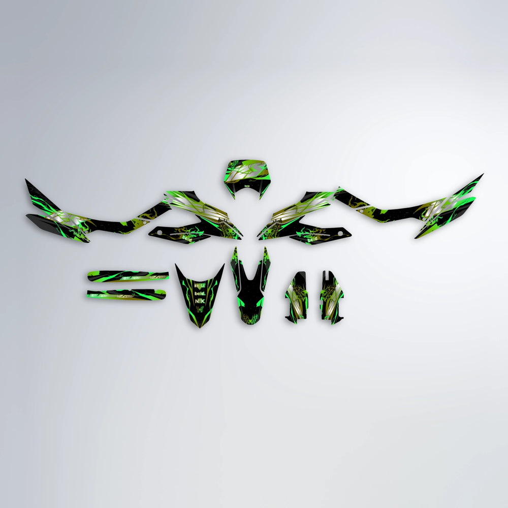 NEMESIS Aprilia SX 125 graphics kit parts layout in Green