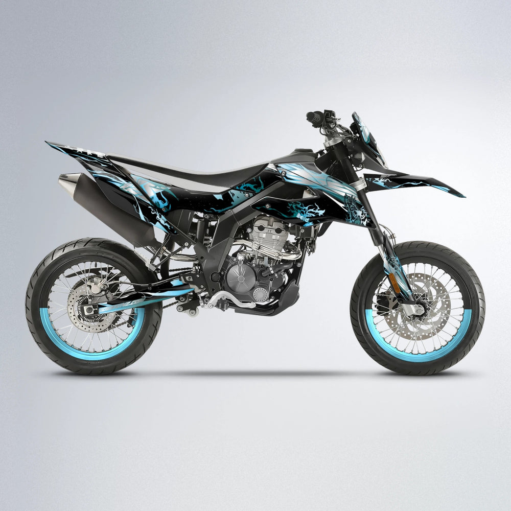 NEMESIS Aprilia SX 125 supermoto graphics kit in Light Blue & White