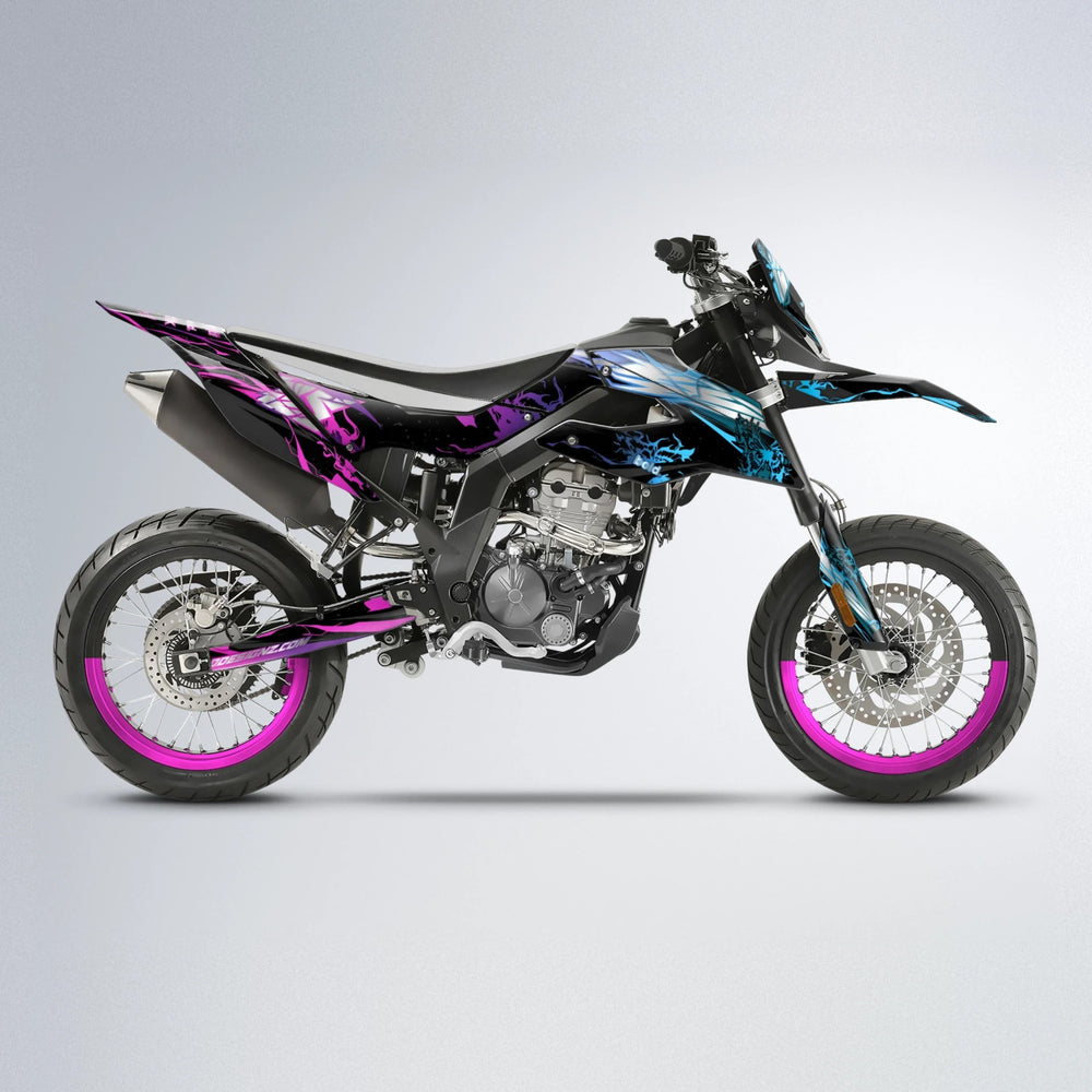 NEMESIS Aprilia SX 125 supermoto graphics kit in Pink & Light Blue