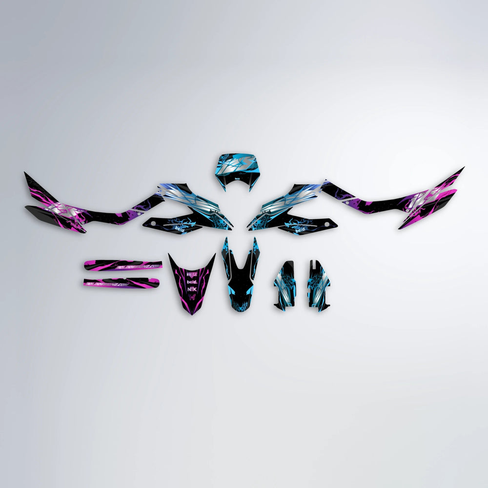 NEMESIS Aprilia SX 125 graphics kit parts layout in Pink & Light Blue