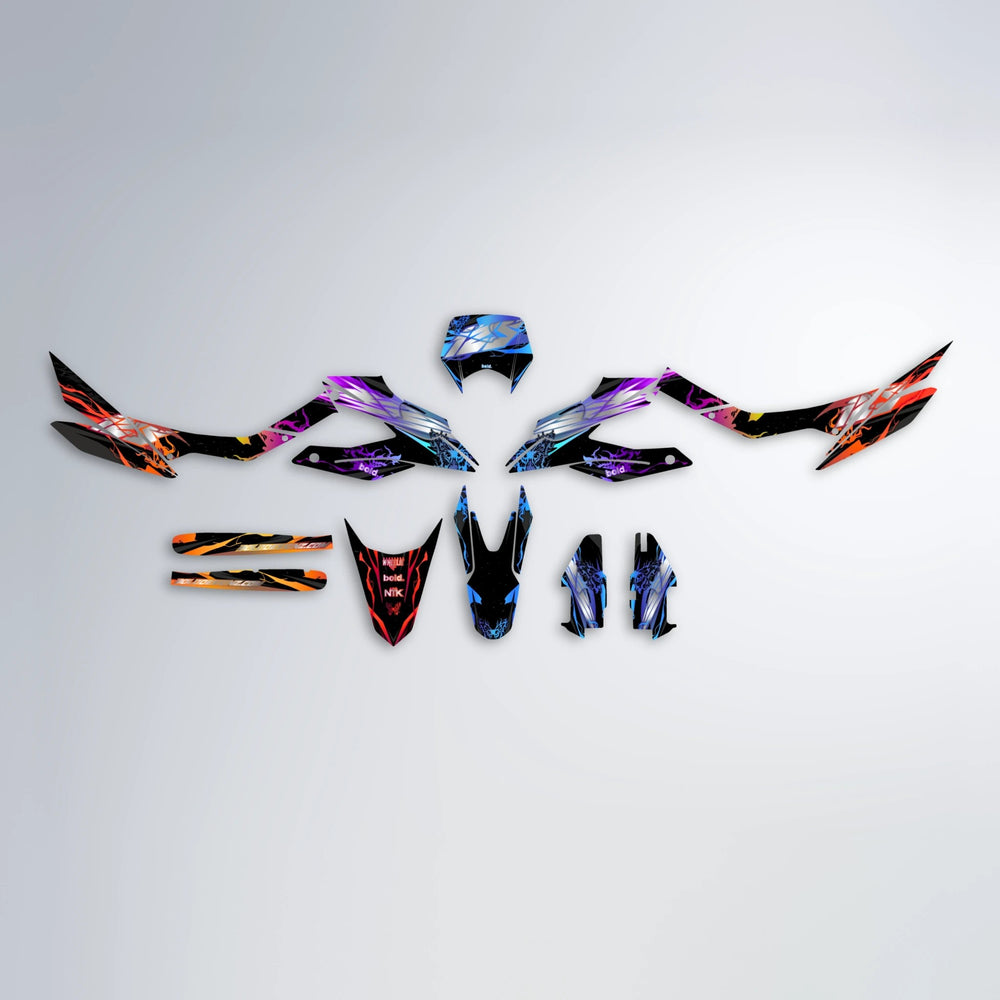 NEMESIS Aprilia SX 125 graphics kit parts layout in Sunset Fade