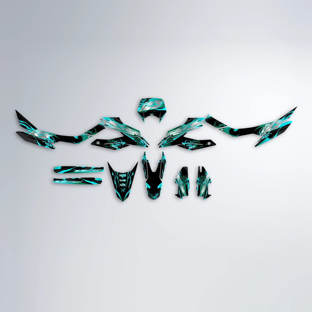 NEMESIS Aprilia SX 125 graphics kit parts layout in Teal