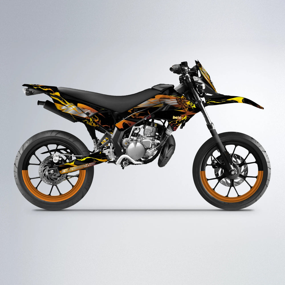 NEMESIS Derbi Senda supermoto graphics kit in Orange & Yellow