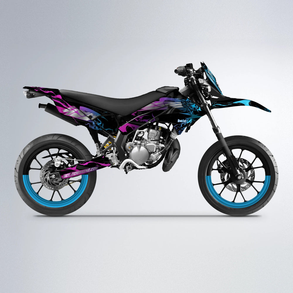 NEMESIS Derbi Senda supermoto graphics kit in Pink & Light Blue
