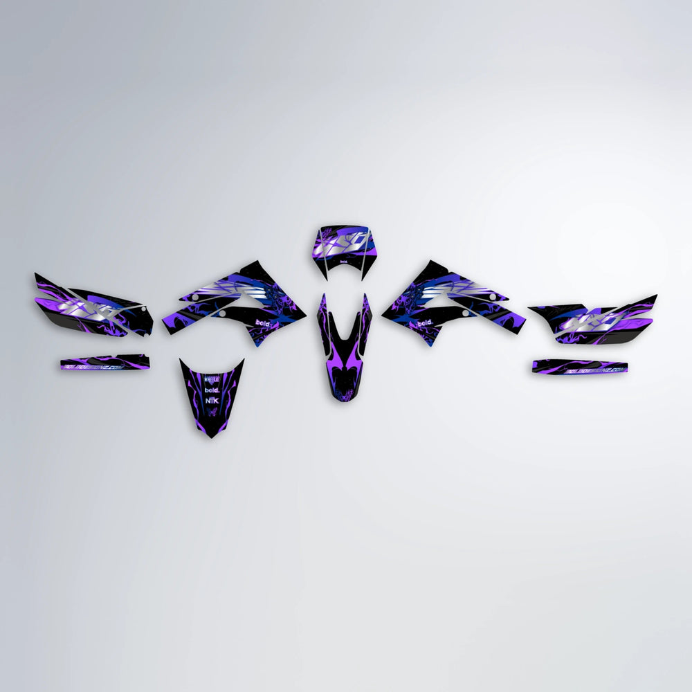 NEMESIS Derbi Senda graphics kit parts layout in Purple