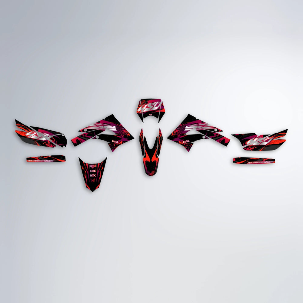 NEMESIS Derbi Senda graphics kit parts layout in Red