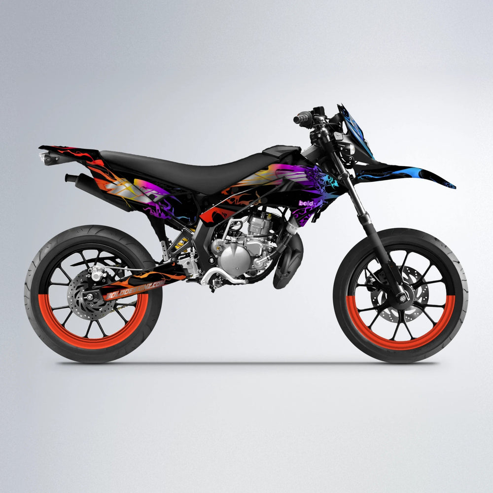 NEMESIS Derbi Senda supermoto graphics kit in Sunset Fade