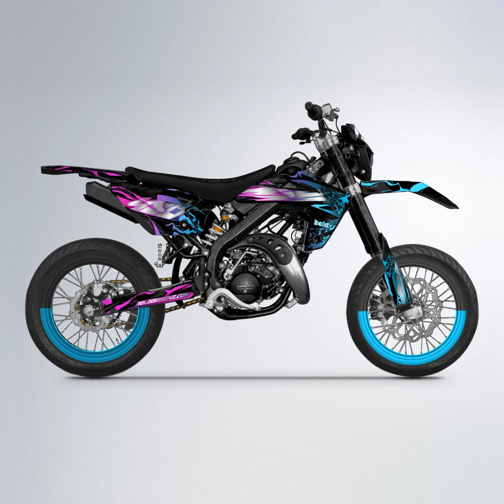 NEMESIS Rieju MRT supermoto graphics kit in Pink & Light Blue