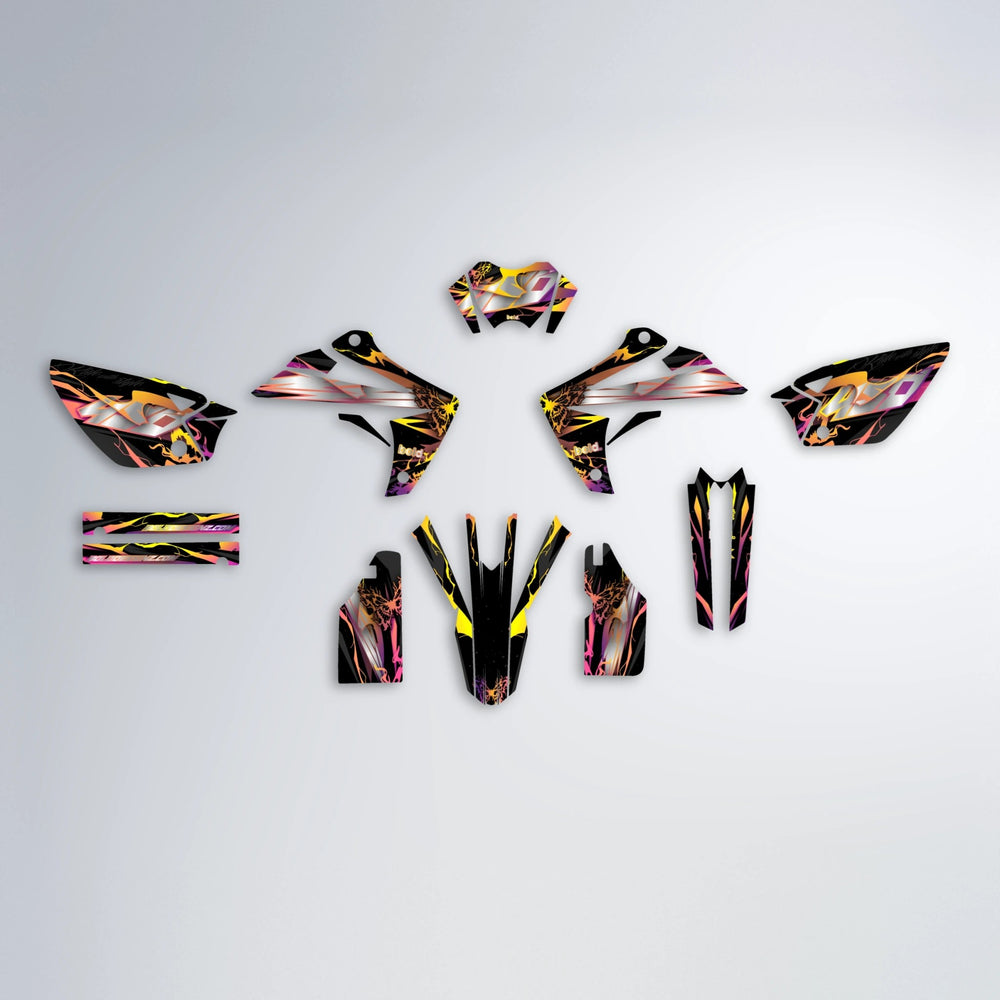 NEMESIS Rieju MRT graphics kit parts layout in Pink & Yellow