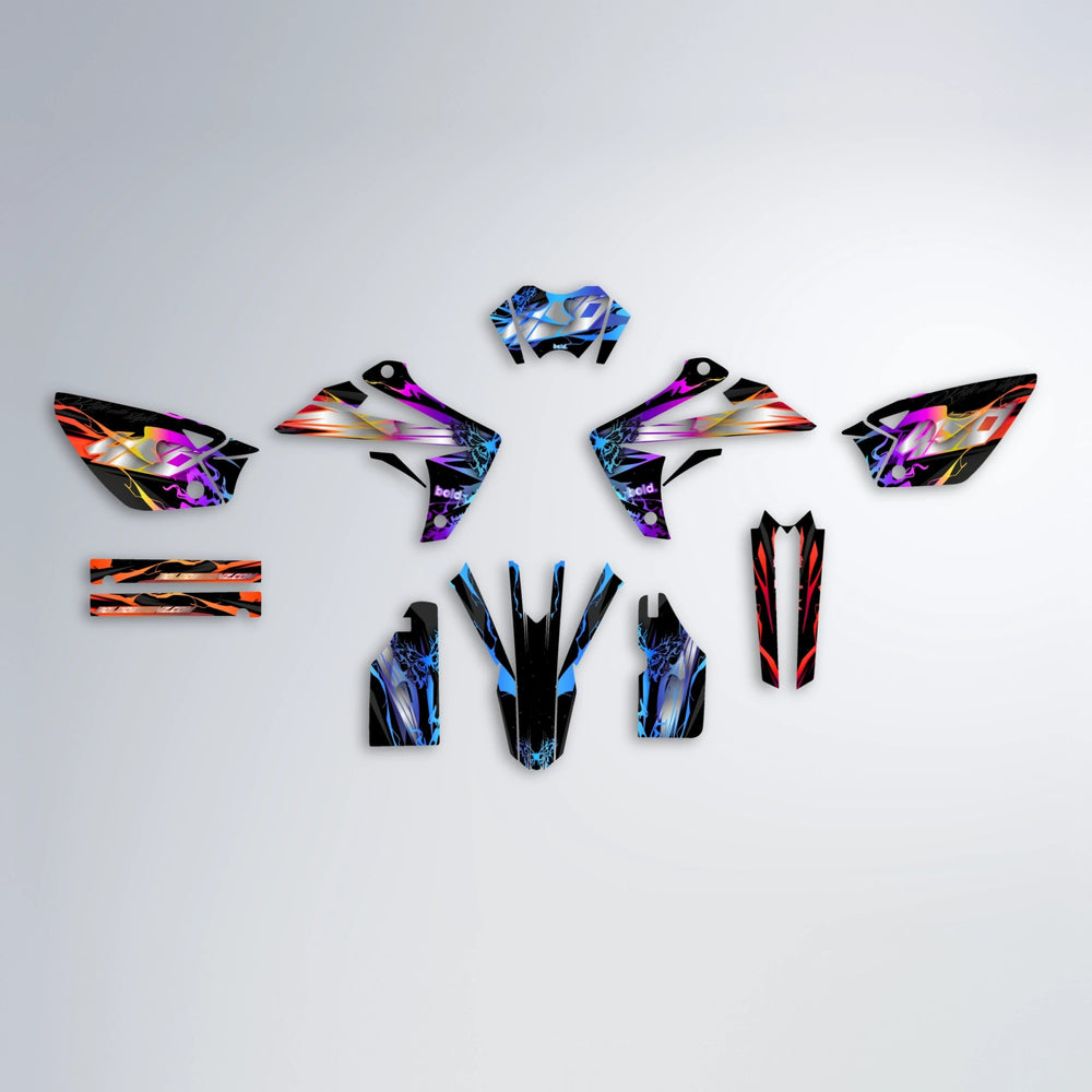 NEMESIS Rieju MRT graphics kit parts layout in Sunset Fade