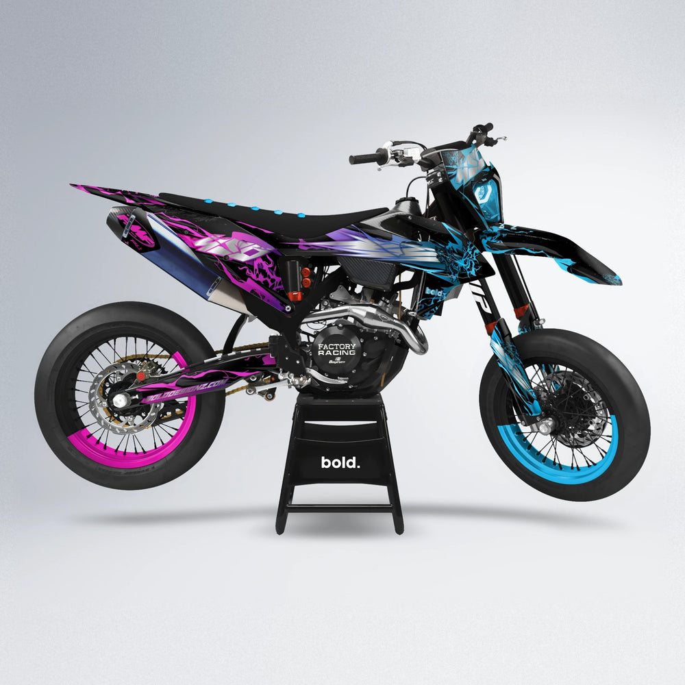 NEMESIS supermoto graphics kit in Pink & Light Blue