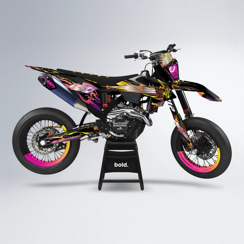 NEMESIS supermoto graphics kit in Pink & Yellow