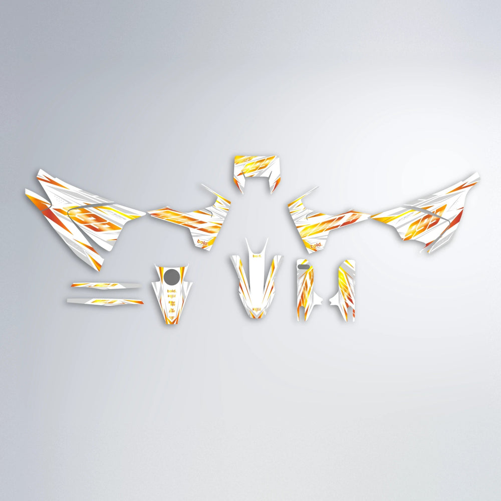 NEXUS Husqvarna 701 graphics kit parts layout in Orange & Yellow