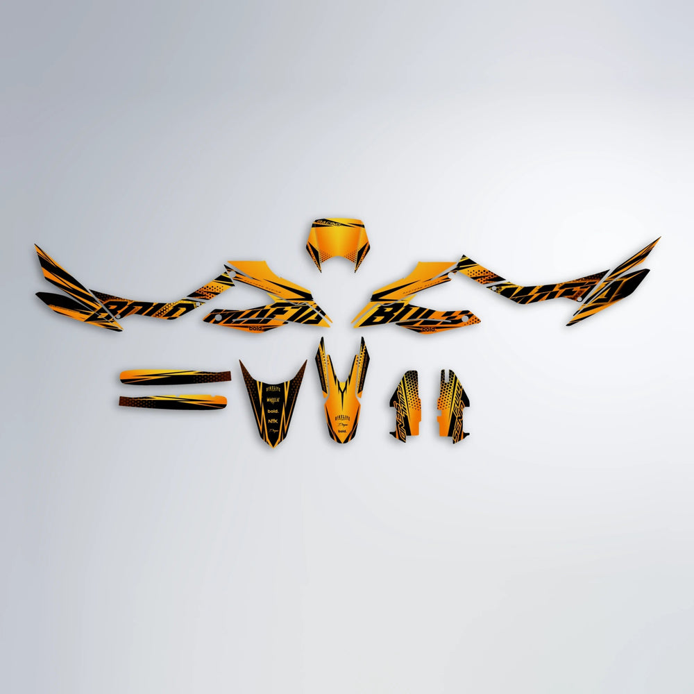 NIGHTFLARE Aprilia SX 125 graphics kit parts layout in Orange & Yellow