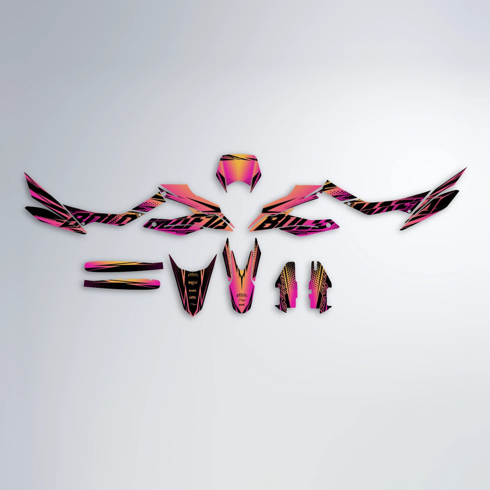 NIGHTFLARE Aprilia SX 125 graphics kit parts layout in Pink & Yellow