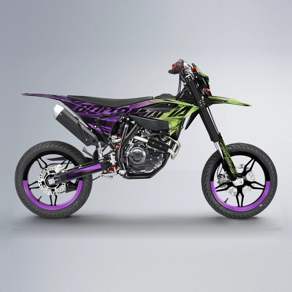 NIGHTFLARE Beta supermoto graphics kit in Purple & Yellow