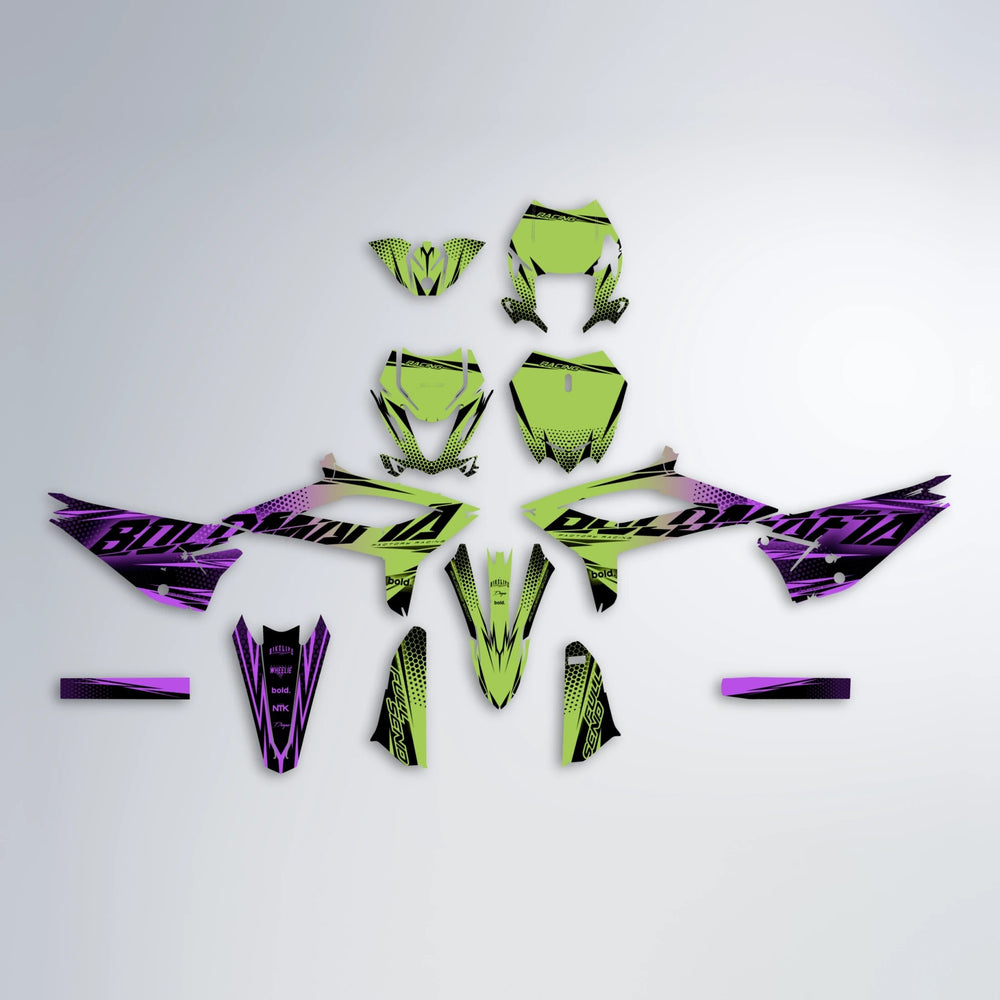 NIGHTFLARE Beta graphics kit parts layout in Purple & Yellow