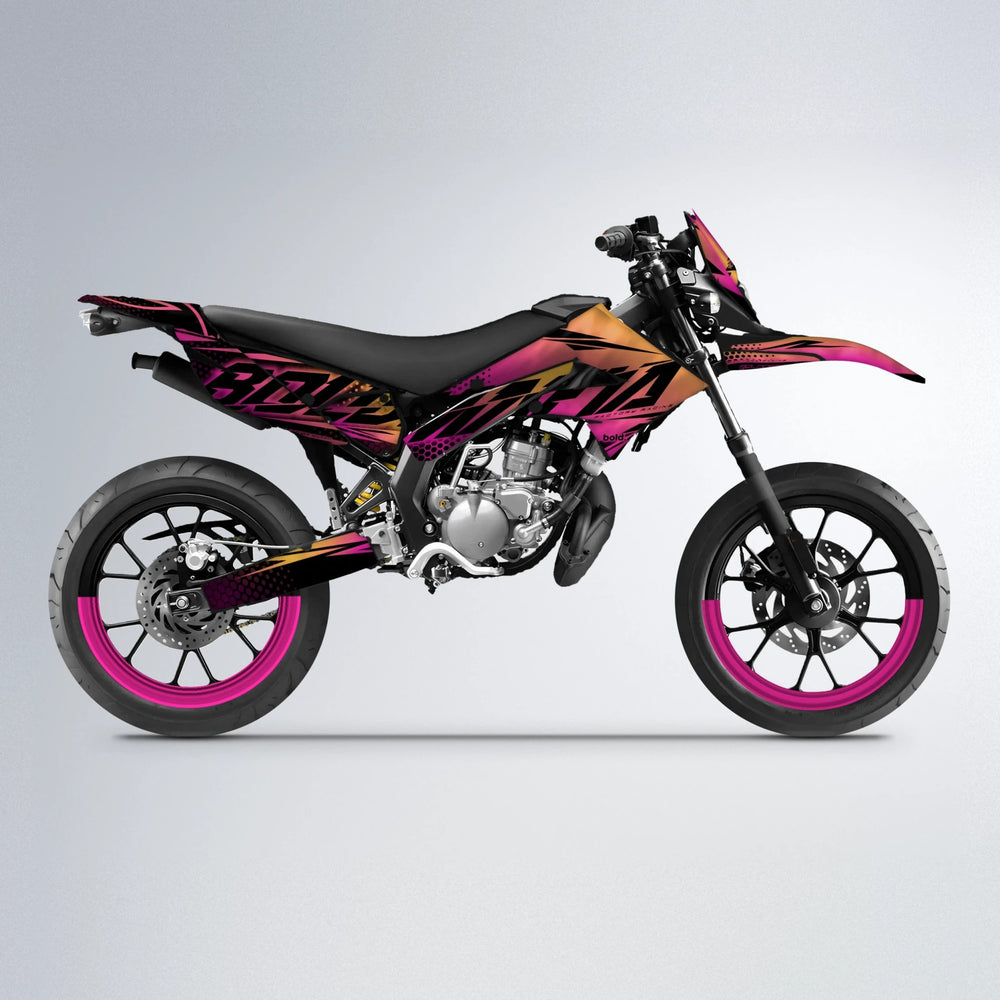 NIGHTFLARE Derbi Senda supermoto graphics kit in Pink & Yellow