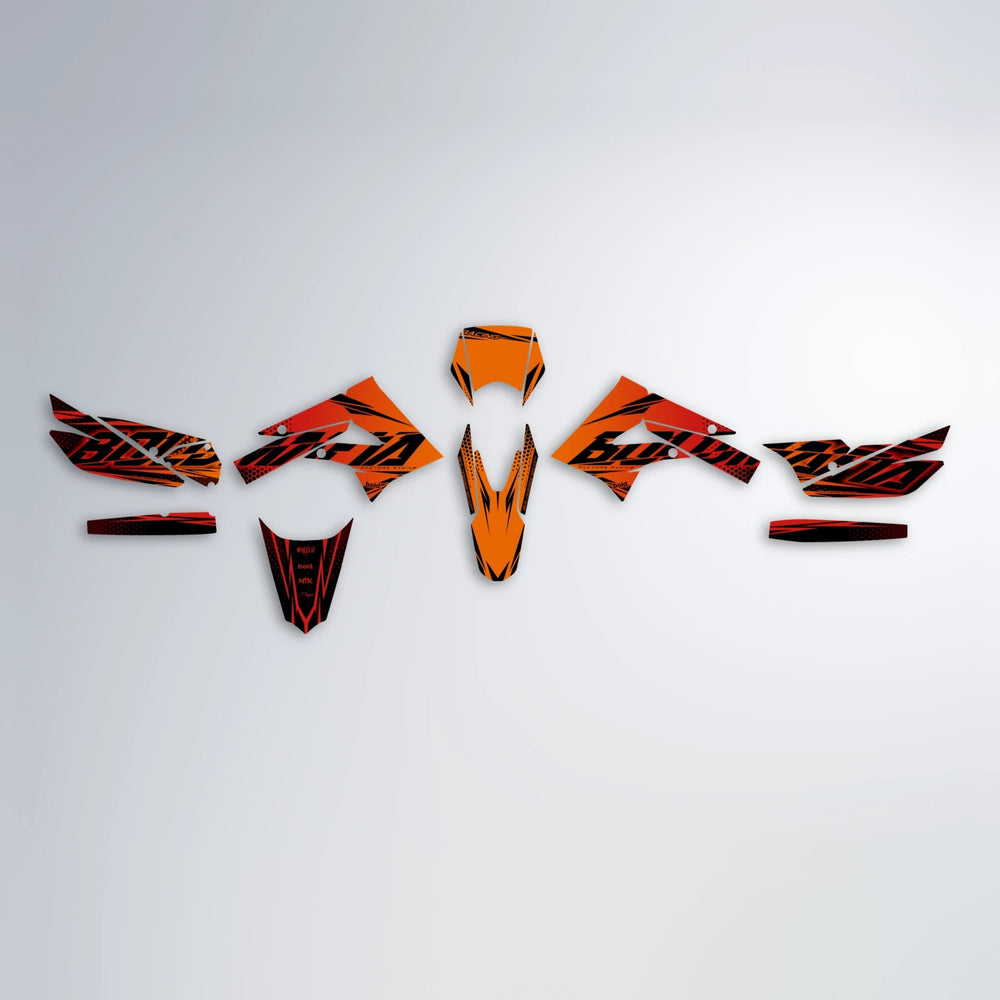 NIGHTFLARE Derbi Senda graphics kit parts layout in Red & Orange