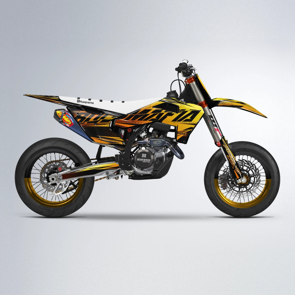 NIGHTFLARE Husqvarna FE/TE supermoto graphics kit in Orange & Yellow