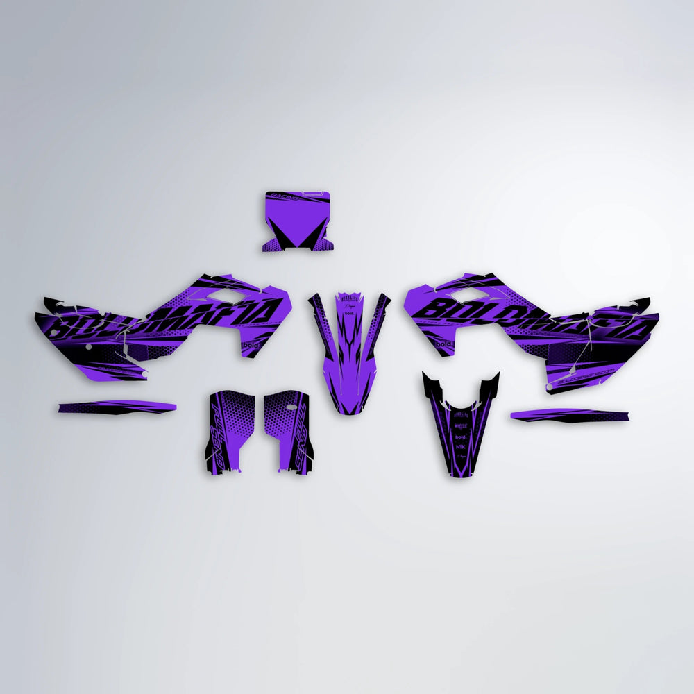 NIGHTFLARE Husqvarna FE/TE graphics kit parts layout in Purple